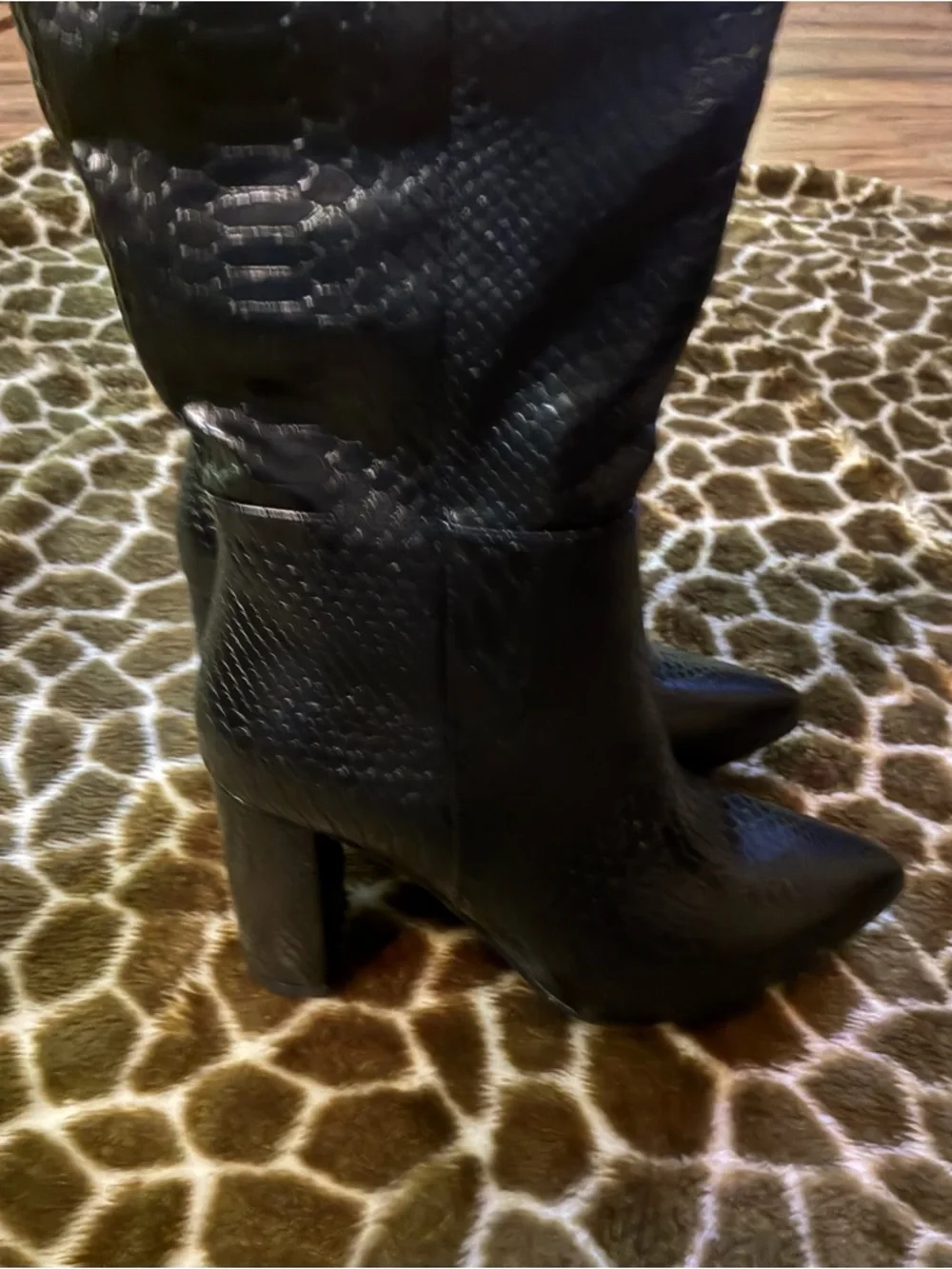 Women’s Black Snake-Embossed Block Heel Mid-Calf Boots - Picture 7 of 8
